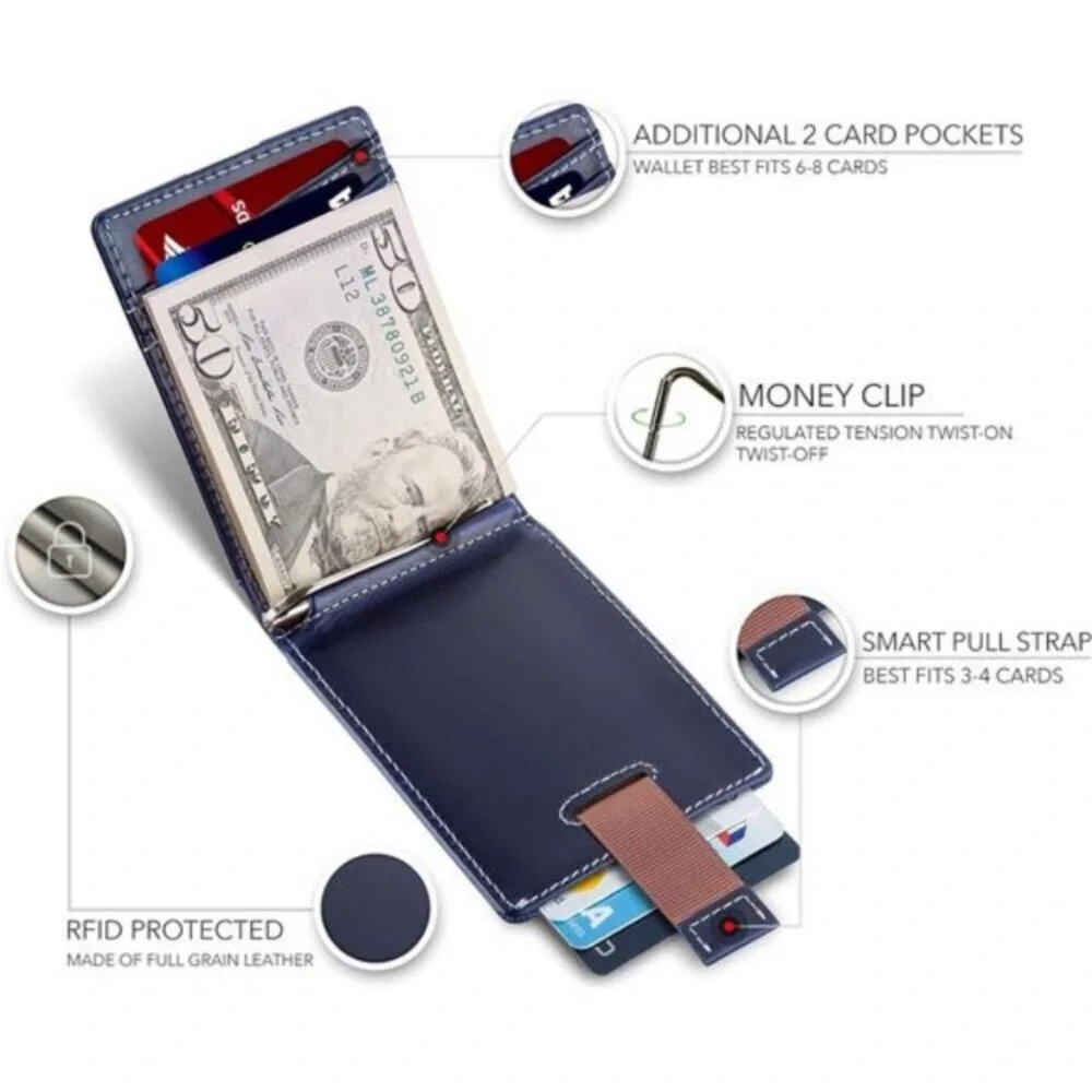 RFID Blocking Slim Bifold Genuine Leather Minimalist Front Pocket Wallets